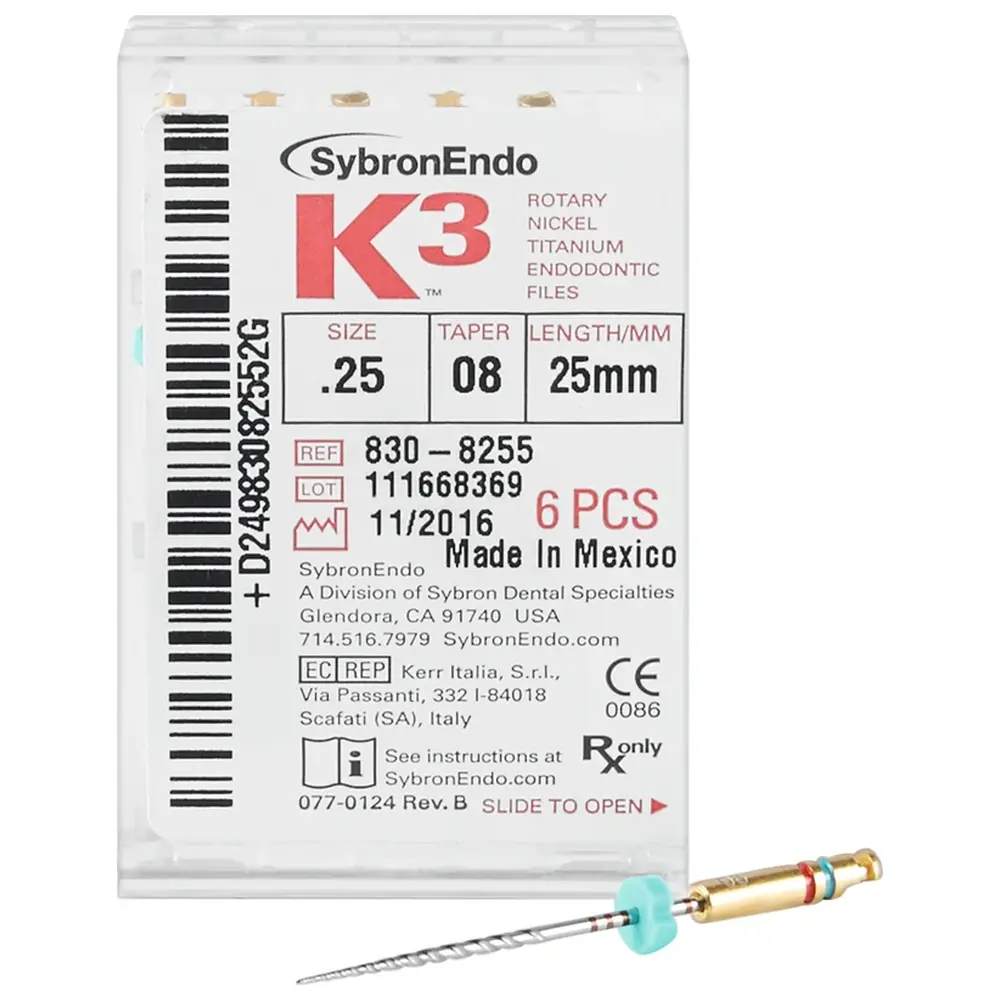 Kerr K3™ NiTi-Feilen - Packung 6 Stück ISO 025, Taper.08, 25 mm