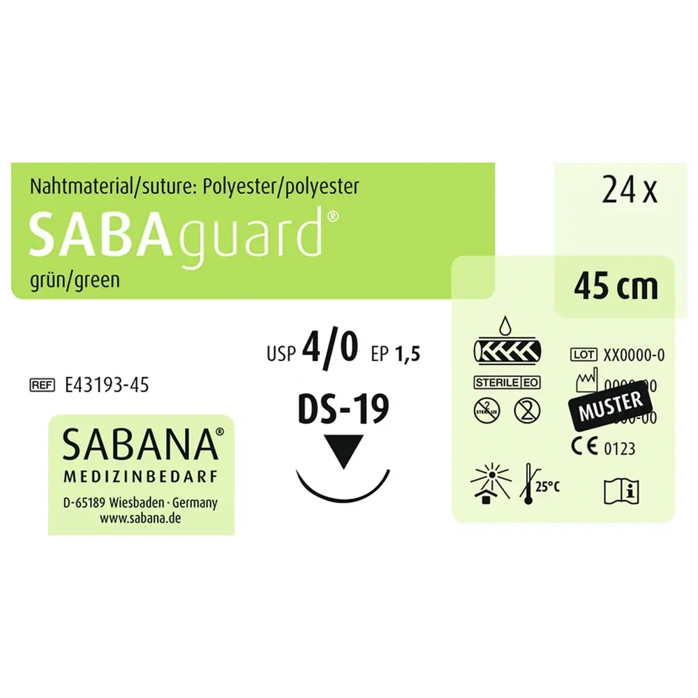 SABANA MEDIZINBEDARF SABAguard® - Packung 24 Stück grün, 45 cm, DS-19, USP 4/0, Stärke 1,5