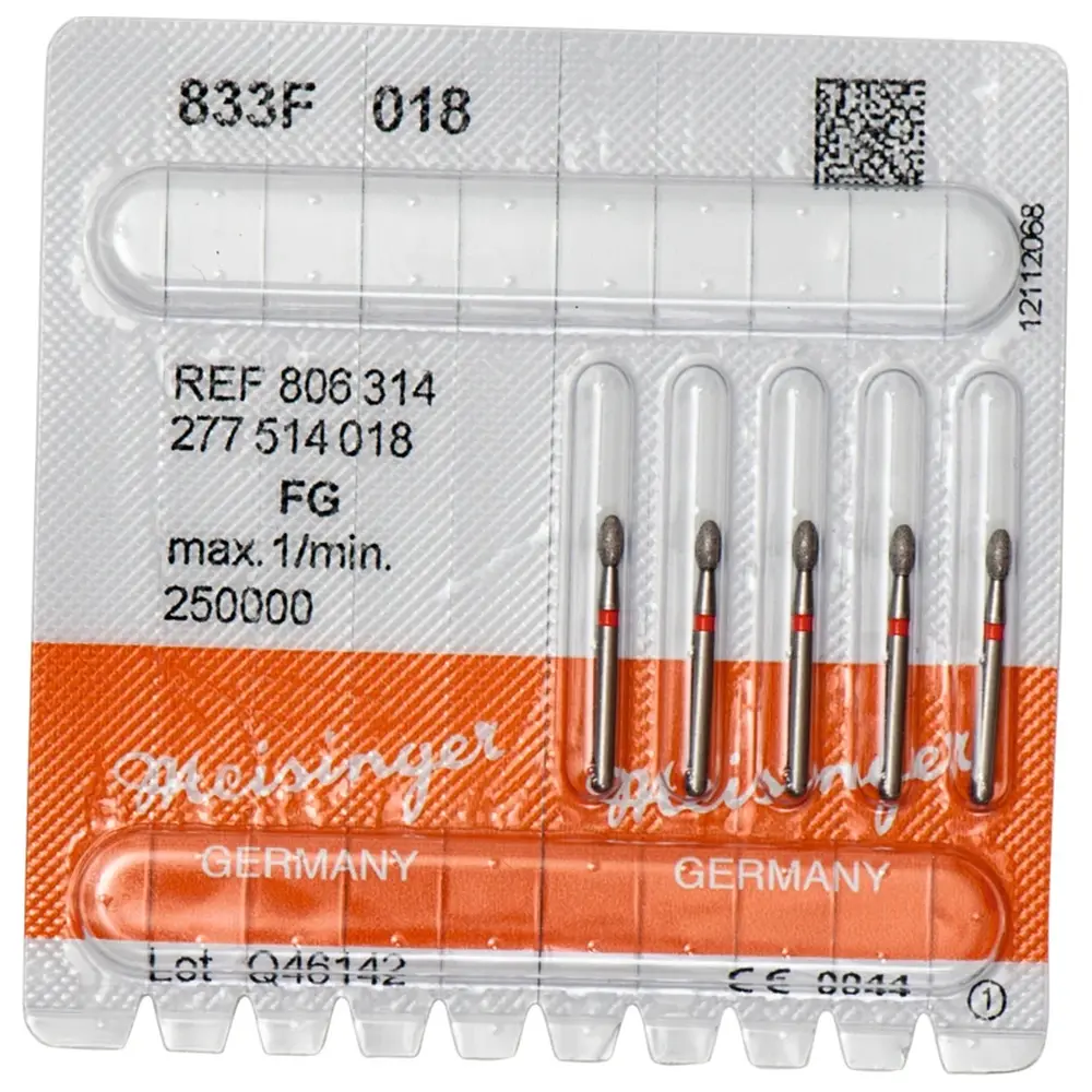 Hager & Meisinger Diamanten 833 - Packung 5 Stück rot fein, FG, Figur 277 Ei, 3,4 mm, ISO 018