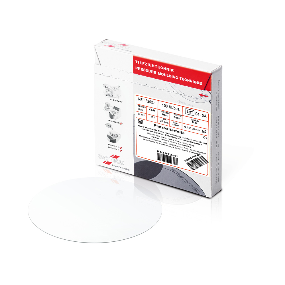 SCHEU-DENTAL Platzhalterfolie - Packung 100 Folien klar 0,1 x 125 mm