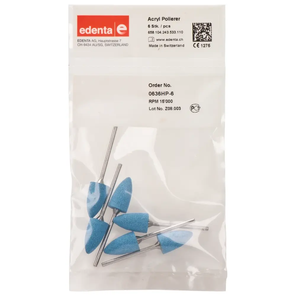 Edenta Acrylic Polisher - Packung 6 Stück blau, HP, Figur 243, 19,5 mm, ISO 110