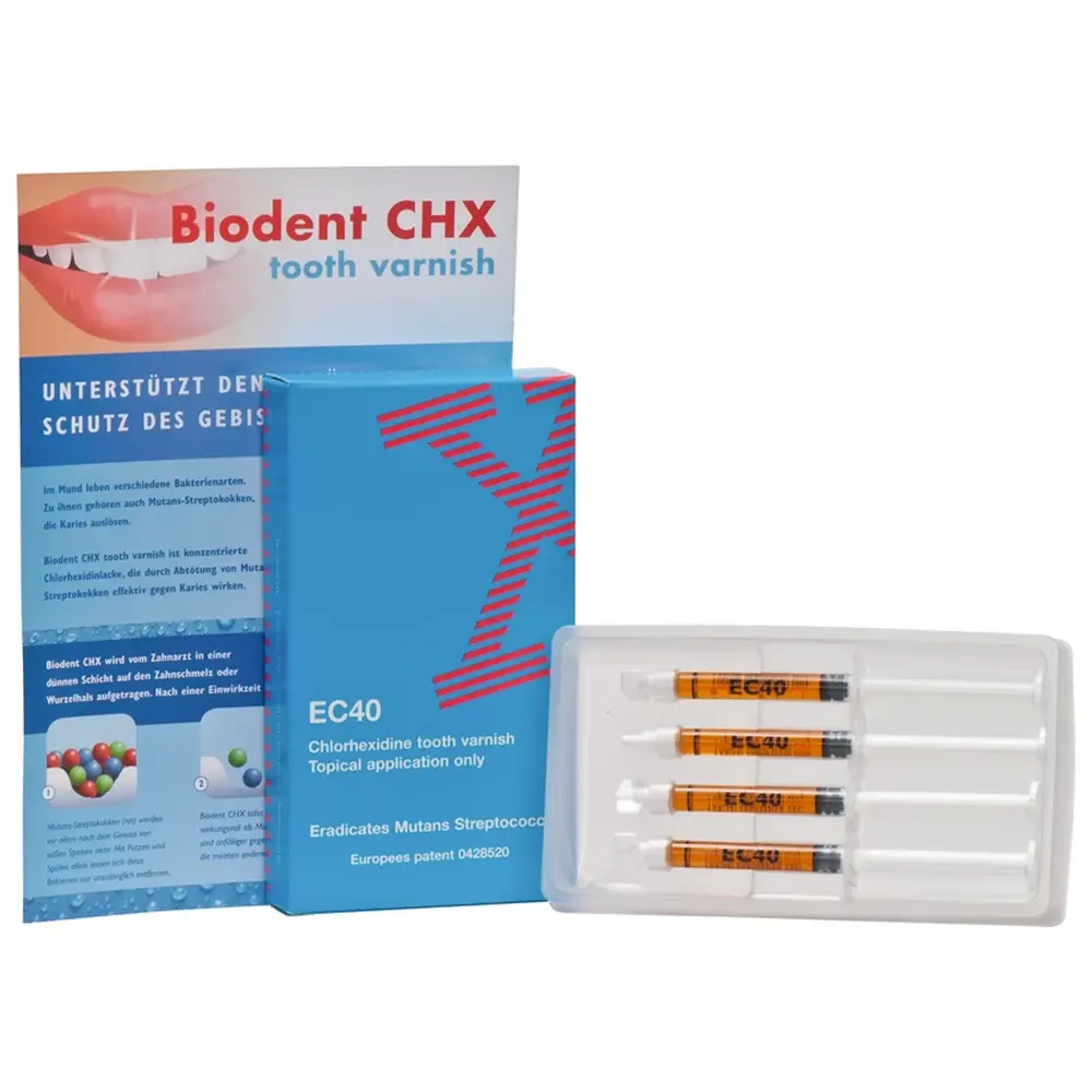 Biodent Zahnlack EC40 CHX - Packung 4 x 1,2 ml Spritze Biodent Zahnlack EC40 CHX - Packung 4 x 1,2 ml Spritze