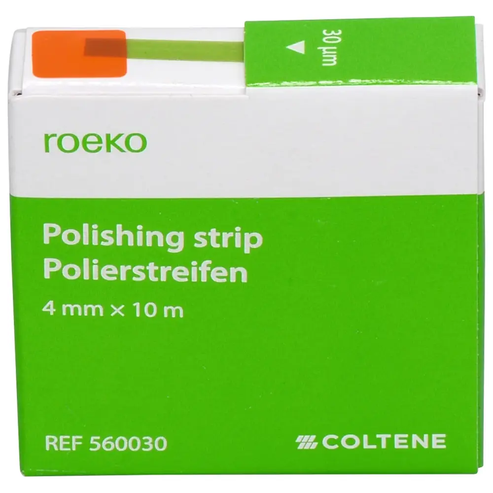 COLTENE roeko Polierstreifen- und Schleifstreifen - Rolle 10 m Polierstreifen in Spender (Polyester), 4 mm breit, 30 µm
