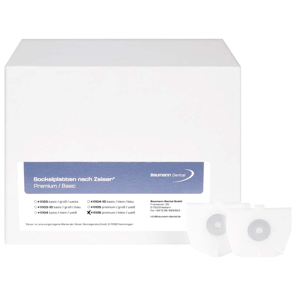 Baumann Dental Sockelplatte für Zeiser® - Packung 100 Stück Premium, weiß, klein