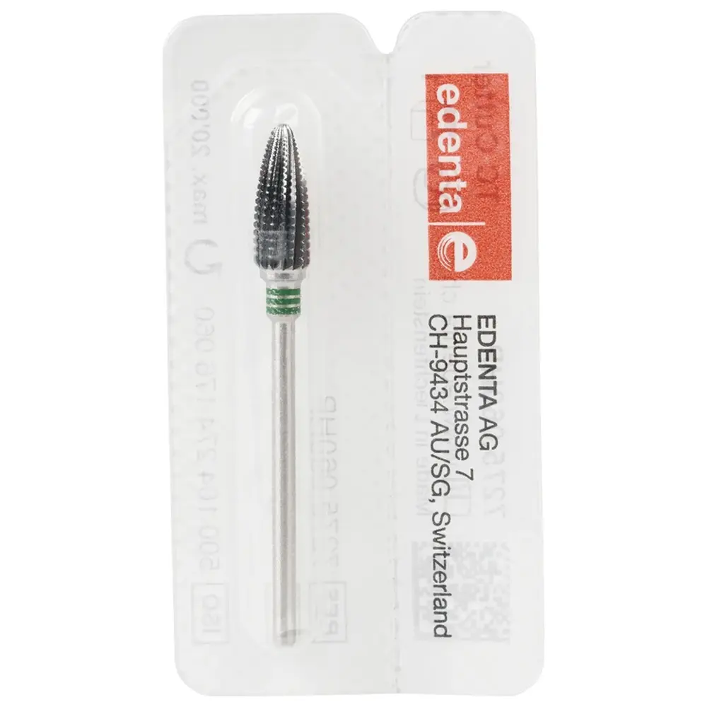 Edenta HM-Fräser Schliff 75 - Stück Einfachverz. mit Querhieb, 3 x grün grob, HP, Figur 274, 14 mm, ISO 060