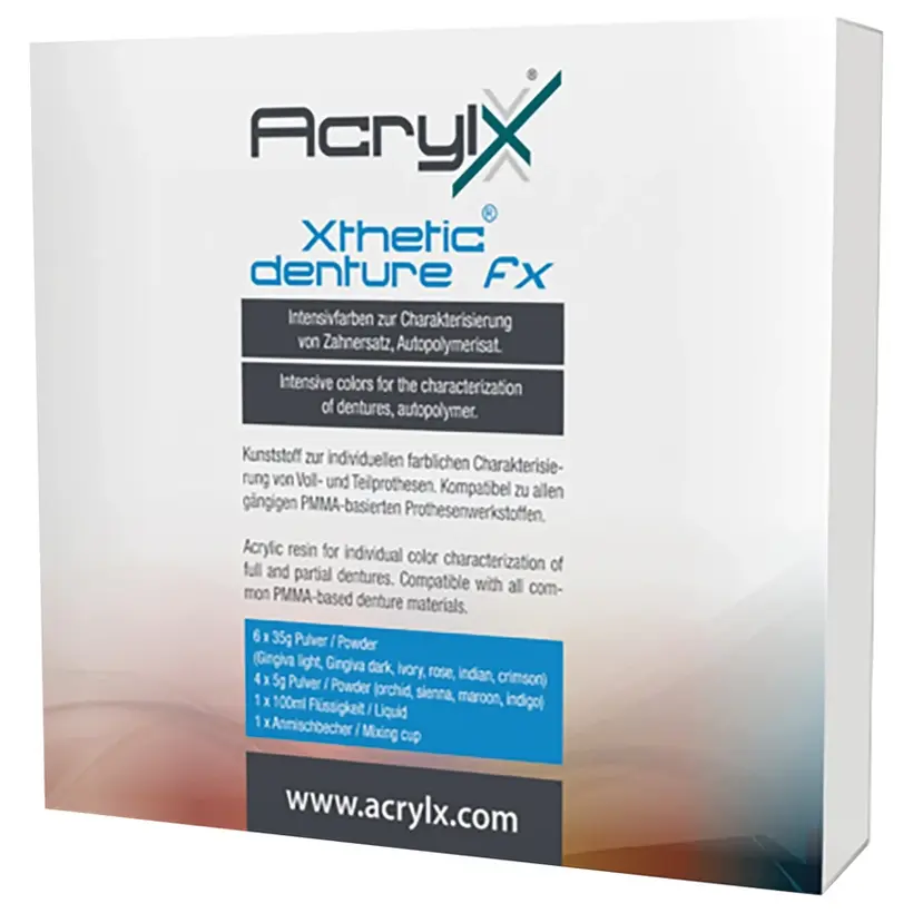 217321.0_Dentalartikel_DentaTec AcrylX Xthetic® denture fx - Starterset 10 Pulver (4 x 5 g, 6 x 35 g), 100 ml Flüssigkeit, 1 Anmischbecher