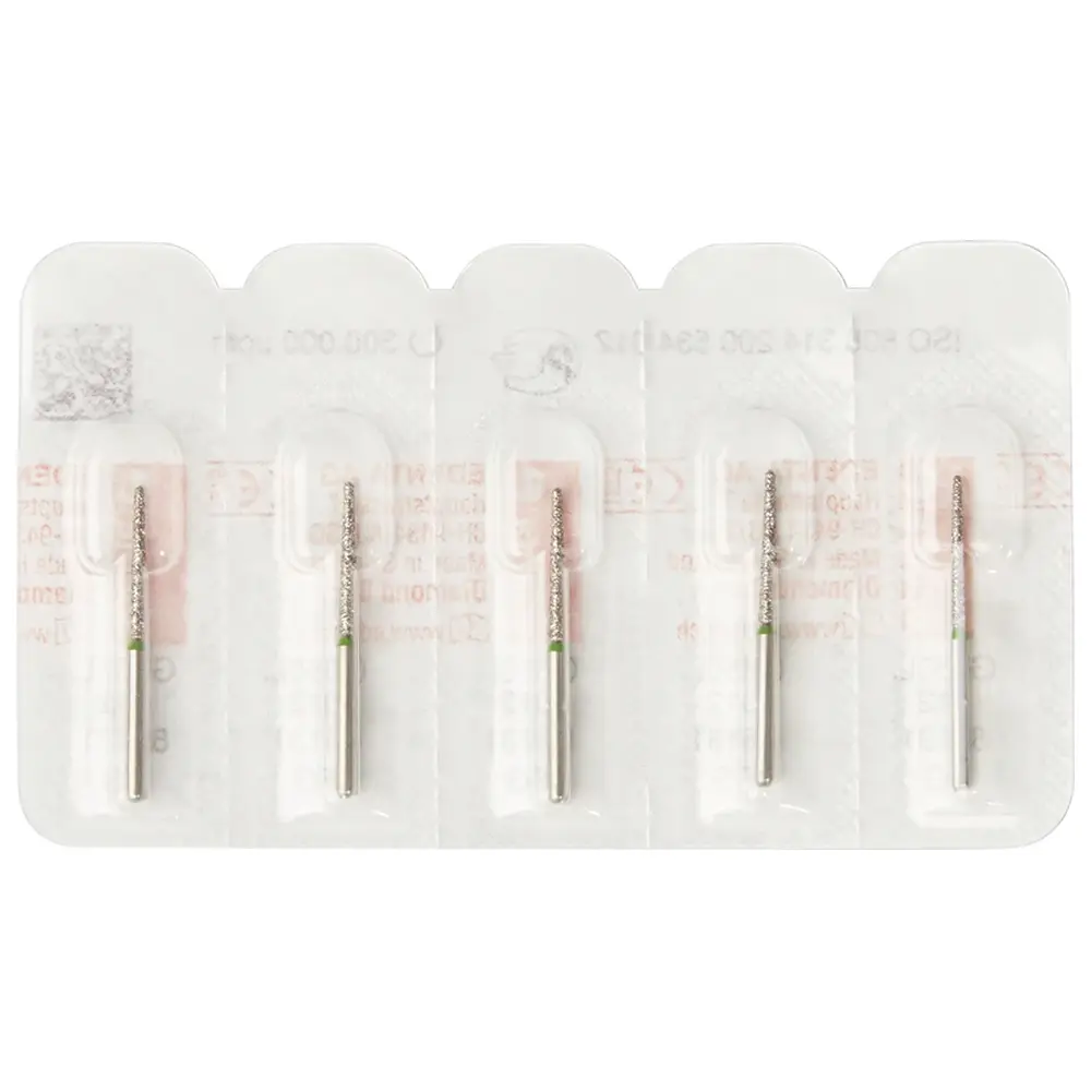 Edenta Diamanten 850L - Packung 5 St. grün grob, FG, Fig. 200 Konus lang, Kante rund, 11,5 mm, ISO 012
