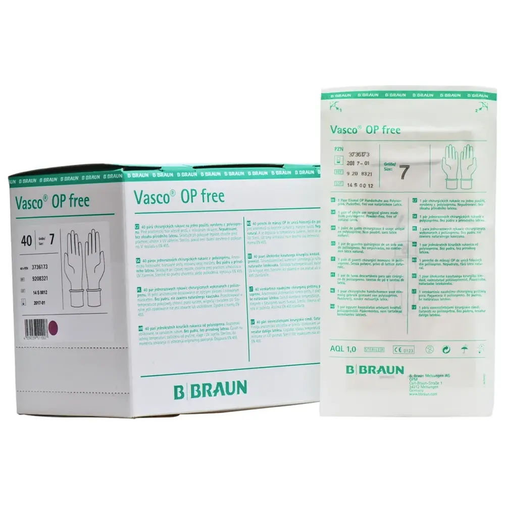 B. Braun Vasco® OP free - Packung 40 Paar puderfrei, naturweiß, Größe 7
