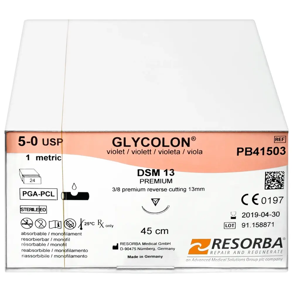Resorba Medical Glycolon® Monofil - Packung 24 Stück, violett, 45 cm, DSM13, USP 5/0