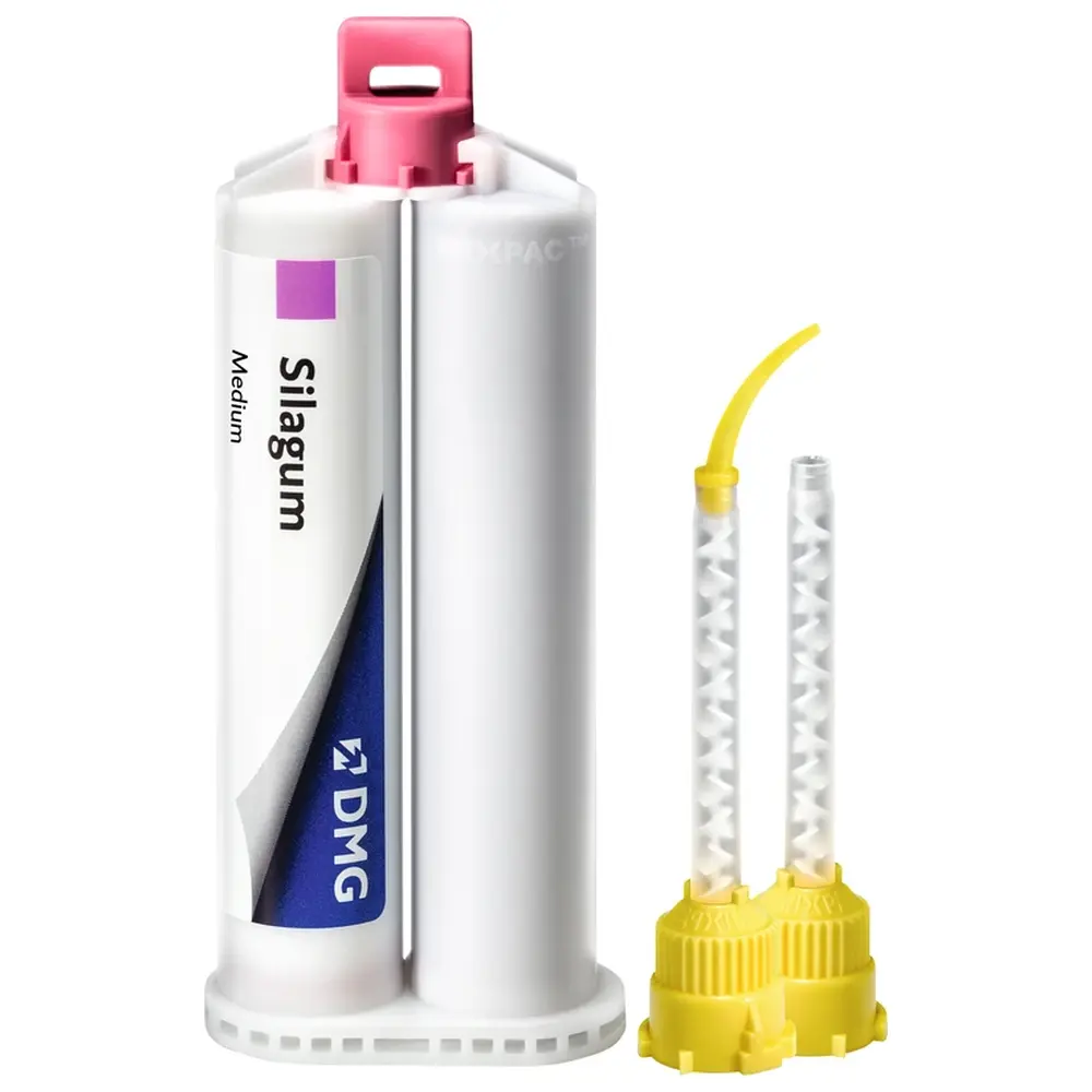DMG Silagum Medium - Packung 2 x 50 ml Doppelkartusche, 12 Automix-Tips, 12 Intraoral-Tips