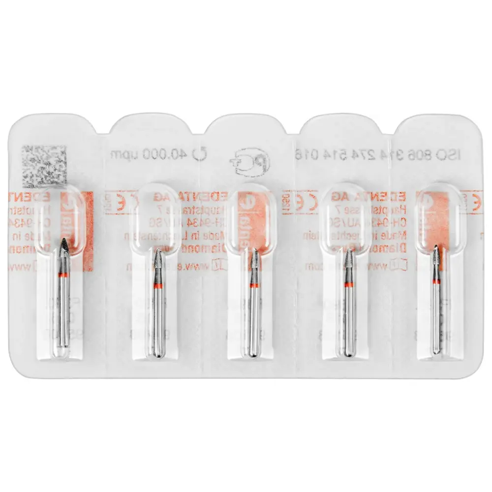 Edenta Diamanten 390 - Packung 5 Stück rot fein, FG, Figur 274 Granate, 3,5 mm, ISO 016