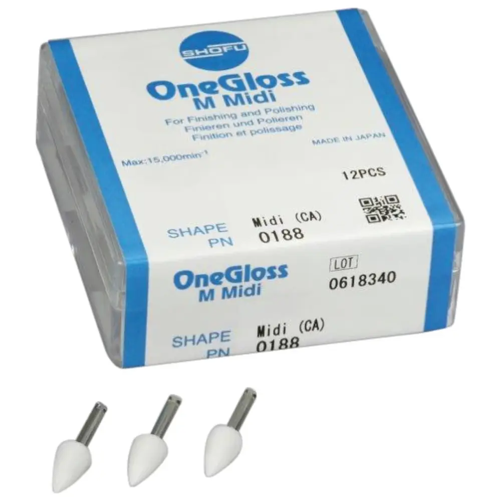 SHOFU OneGloss™ - Packung 12 Polierer M, Midispitze, montiert