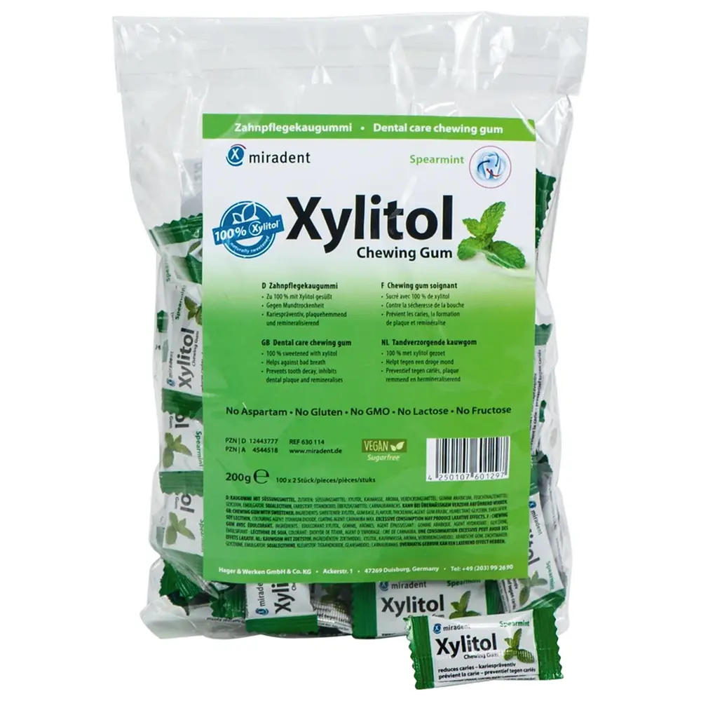 Hager & Werken Xylitol Chewing Gum - Packung 100 x 2 Stück Minze