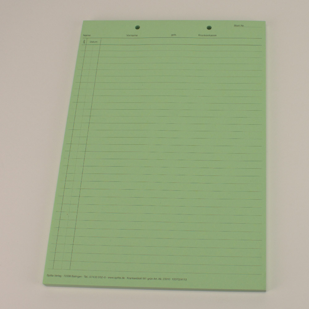 GX37137_Krankenblatt_M1_gruen_kopfgel_100St Krankenblatt M1 grün kopfgel. 100St