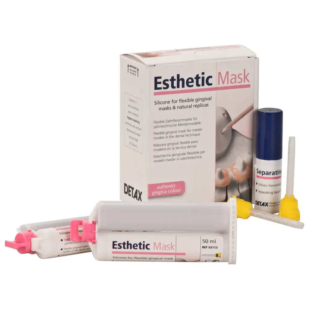 DETAX Esthetic Mask - Packung 2 x 50 ml Kartusche, 10 Mischkanülen gelb, 15 ml Pumpspray