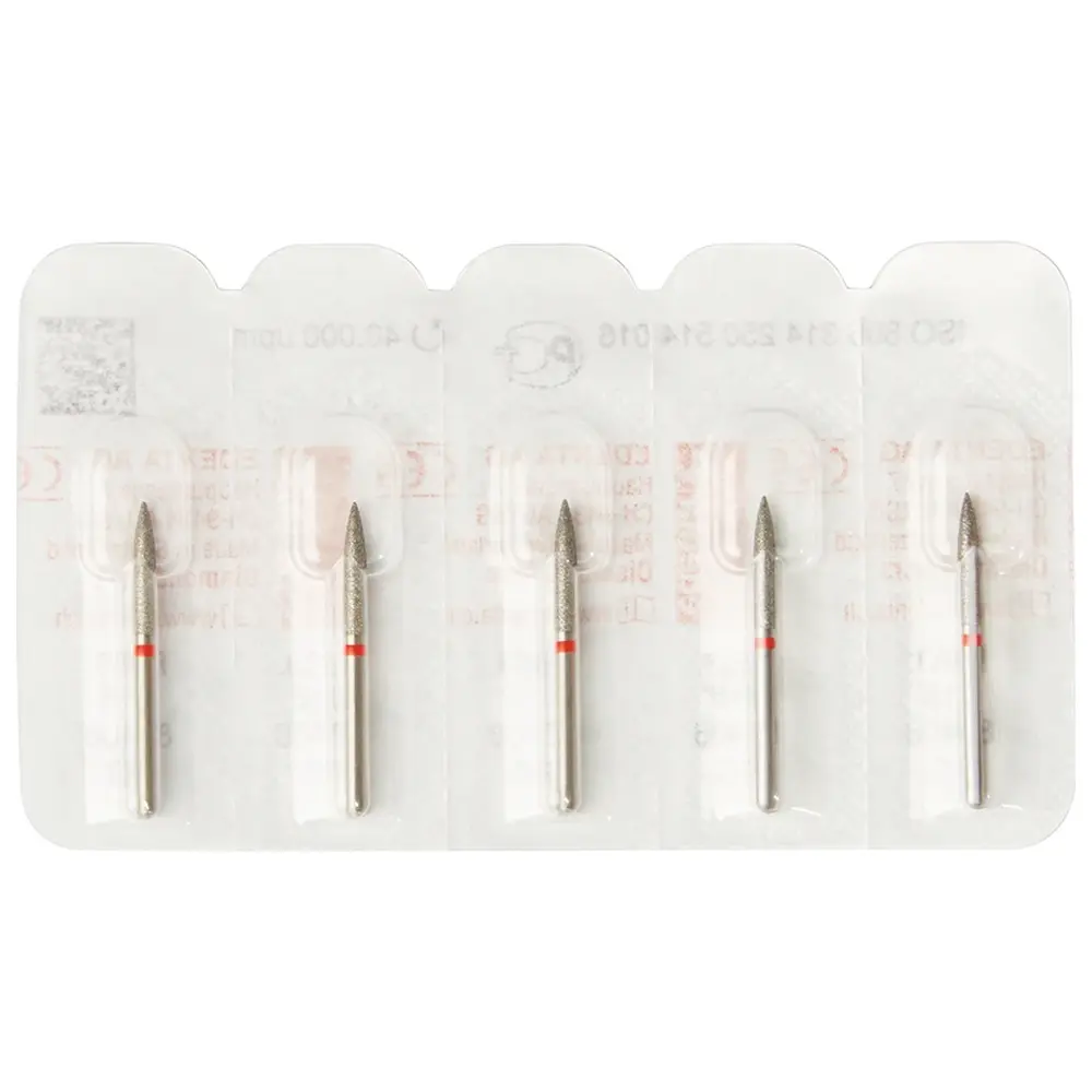 Edenta Diamanten 863 - Packung 5 Stück rot fein, FG, Figur 250 Flamme, 10 mm, ISO 016