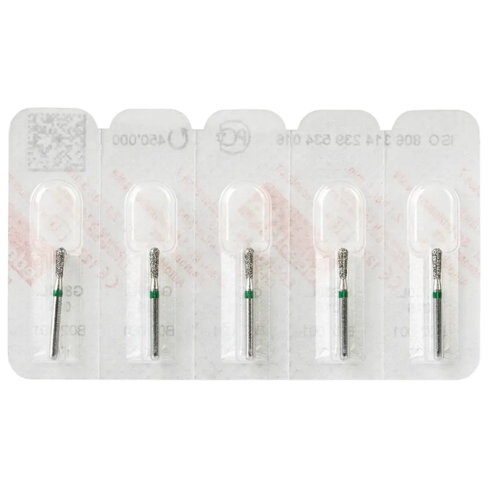 Edenta Diamanten 830L - Packung 5 Stück grün grob, FG, Figur 239 Birne lang, 5 mm, ISO 016