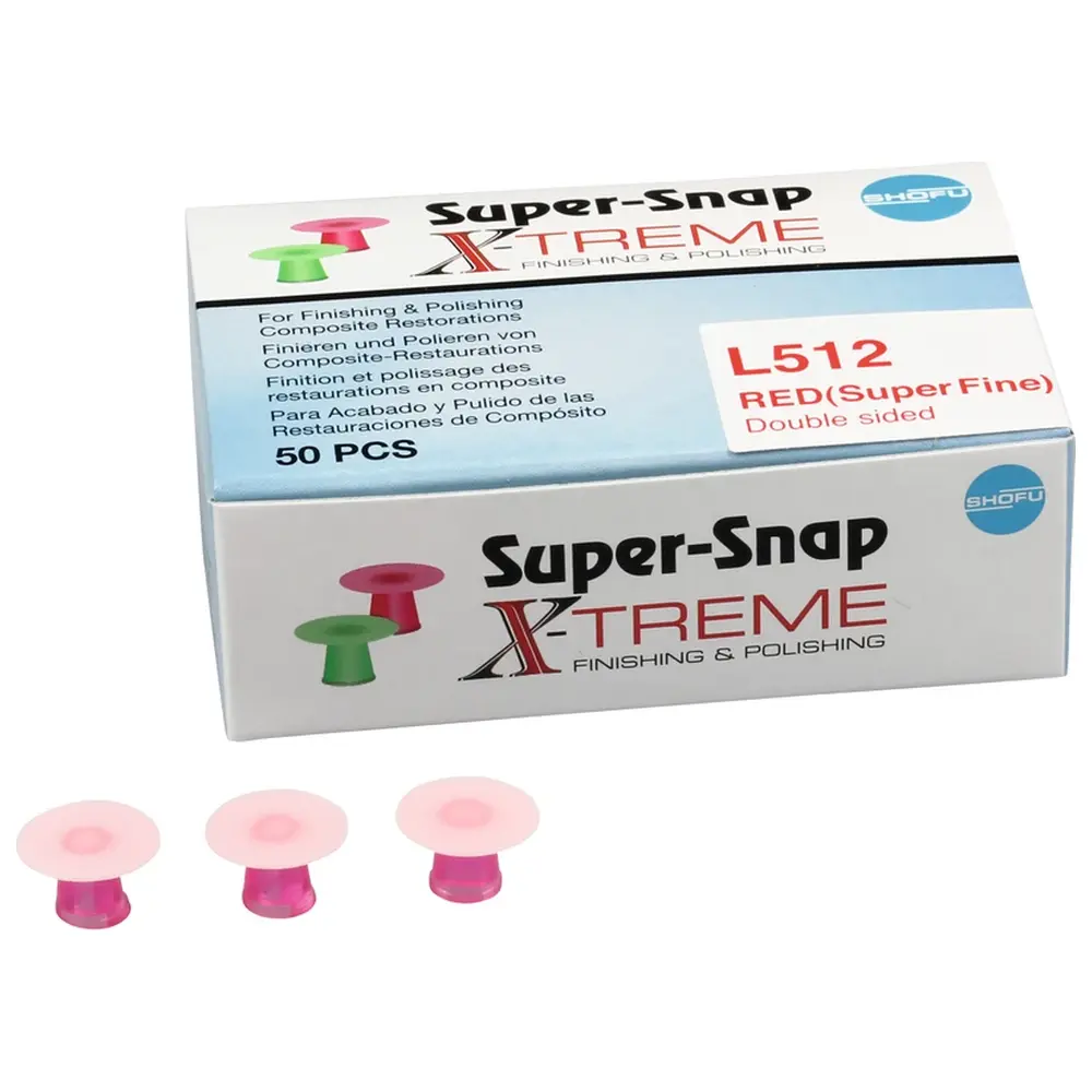 SHOFU Super-Snap X-Treme - Packung 50 Stück Standard, beidseitig besch., unmontiert, rot extrafein, 12 mm