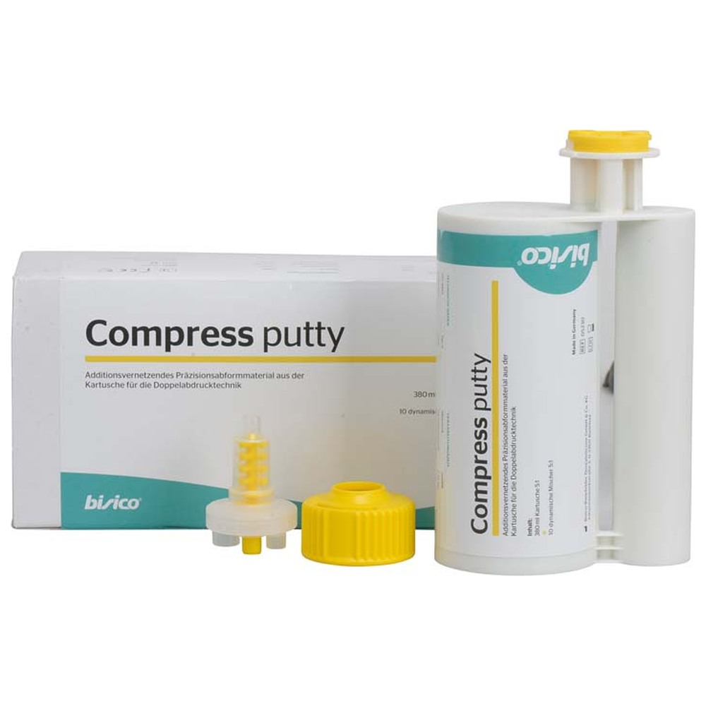bisico Compress putty - Packung 380 ml Doppelkartusche 5:1, 10 dynamische Mischer, 1 Fixationsring bisico Compress putty - Packung 380 ml Doppelkartusche 5:1, 10 dynamische Mischer, 1 Fixationsring