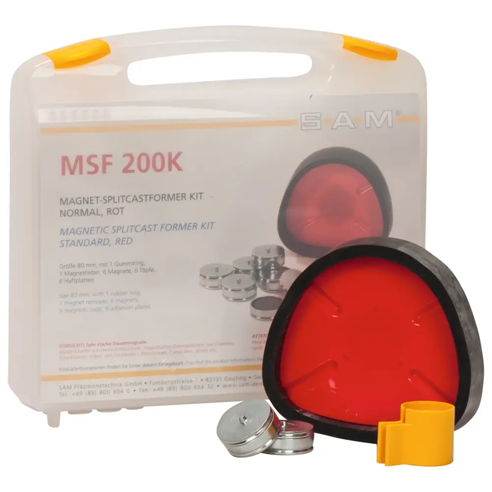 75246_Sockelsystem__MagnetSplitcastformer_Kit__normal_1_Formplatte_rot_Zubehoer SAM Sockelsystem - Magnet-Splitcastformer Kit normal, 1 Formplatte rot, Zubehör
