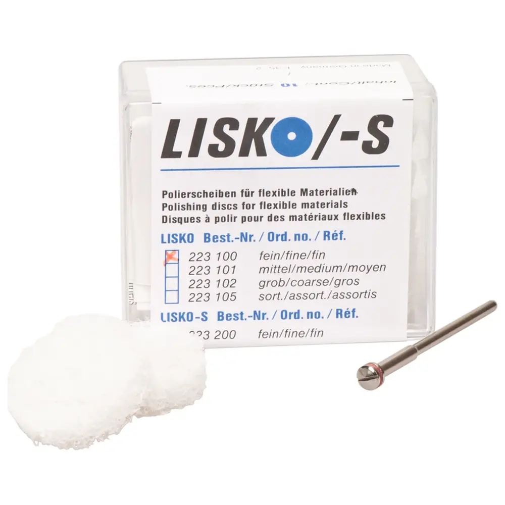 69192_LISKO_Polierer__Packung_10_Stueck_unmontiert_weiss_fein_4_Stuetzscheiben_1_Mandrell ERKODENT LISKO Polierer - Packung 10 Stück unmontiert, weiß fein, 4 Stützscheiben, 1 Mandrell