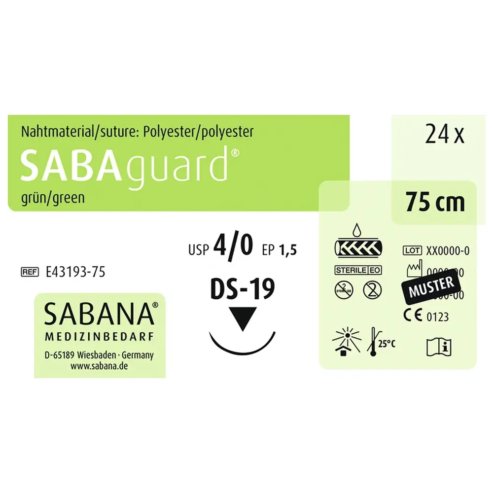 SABANA MEDIZINBEDARF SABAguard® - Packung 24 Stück grün, 75 cm, DS-13, USP 4/0, Stärke 1,5