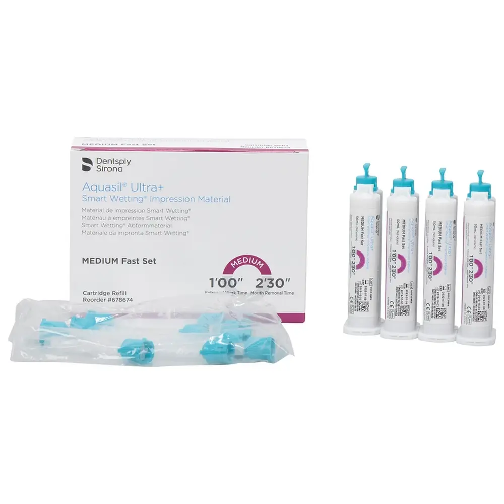 Dentsply Sirona Aquasil® Ultra+ - Nachfüllpackung 4 x 50 ml Doppelkartusche Medium Fast Set, Zubehör