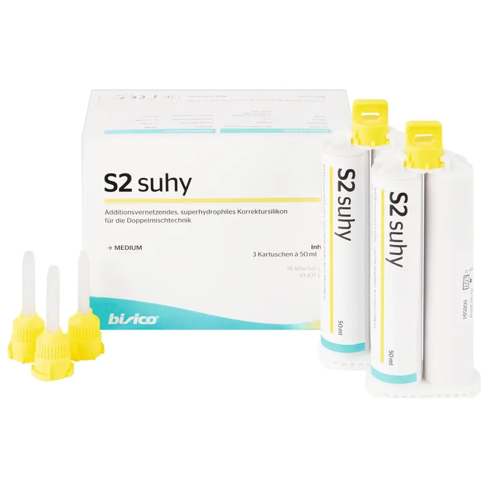 bisico S2 suhy - Packung 3 x 50 ml Doppelkartusche medium, 18 Mischer gelb