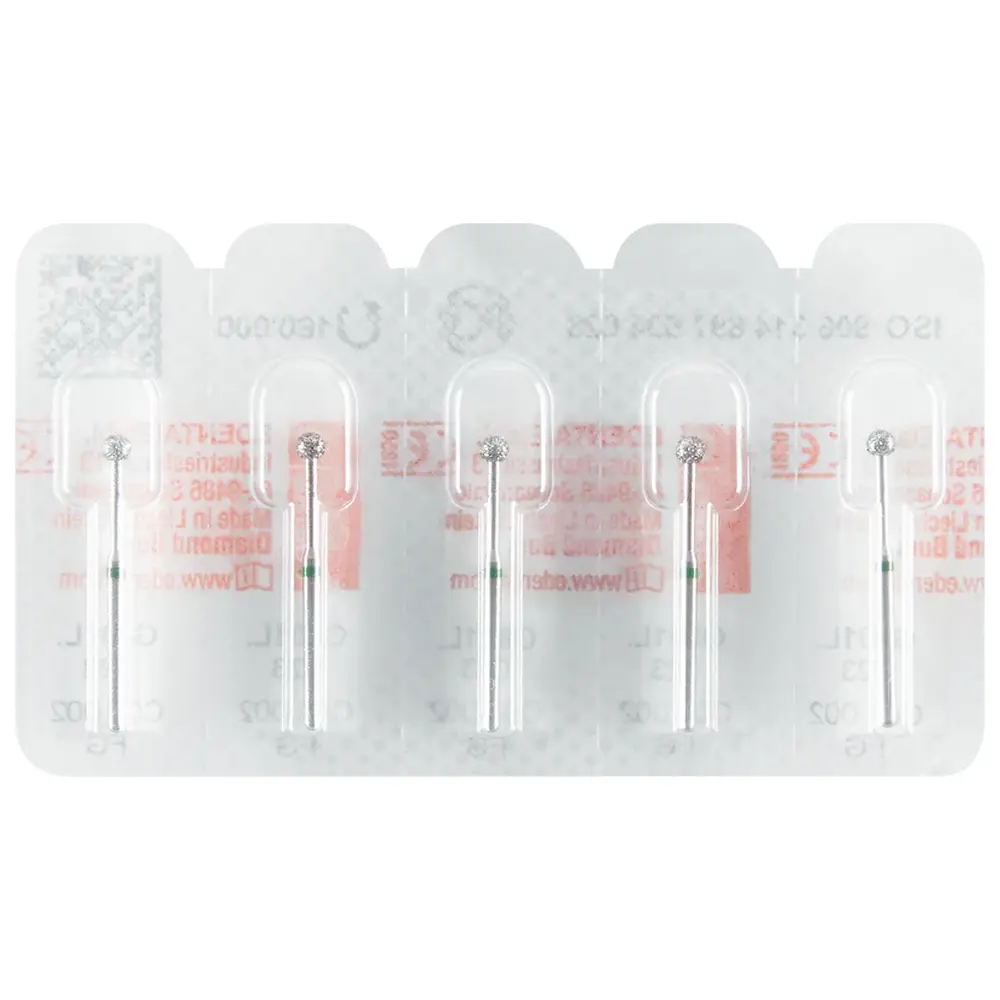 Edenta Diamanten 801L - Packung 5 Stück grün grob, FG, Figur 697 Kugel lang, ISO 023