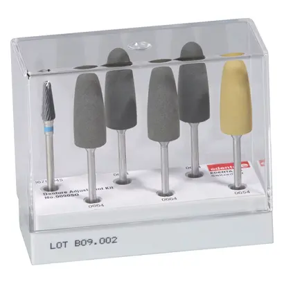 Edenta Denture Adjustment Kit - Kit 1 Fräser, 4 Polierer grau, 1 Polierer gelb