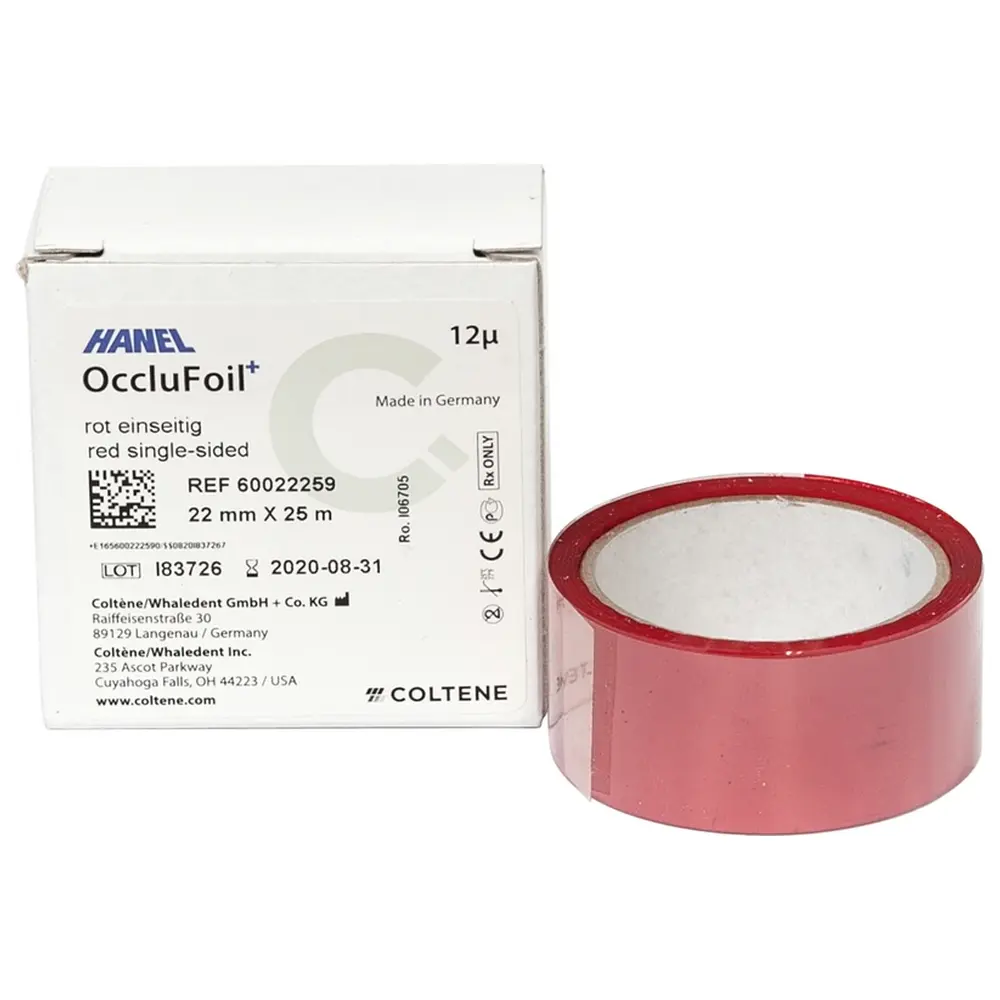 COLTENE HANEL OccluFoil+, einseitig 12µ - Rolle 25 m rot, 22 mm breit, PET