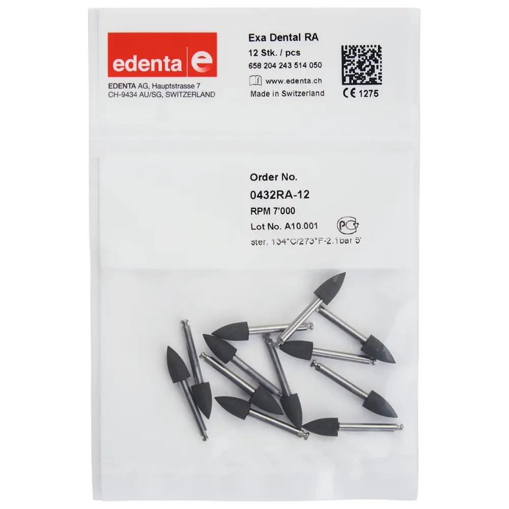 Edenta Exa Dental - Packung 12 Stück schwarz, RA, Figur 243, 10 mm, ISO 050