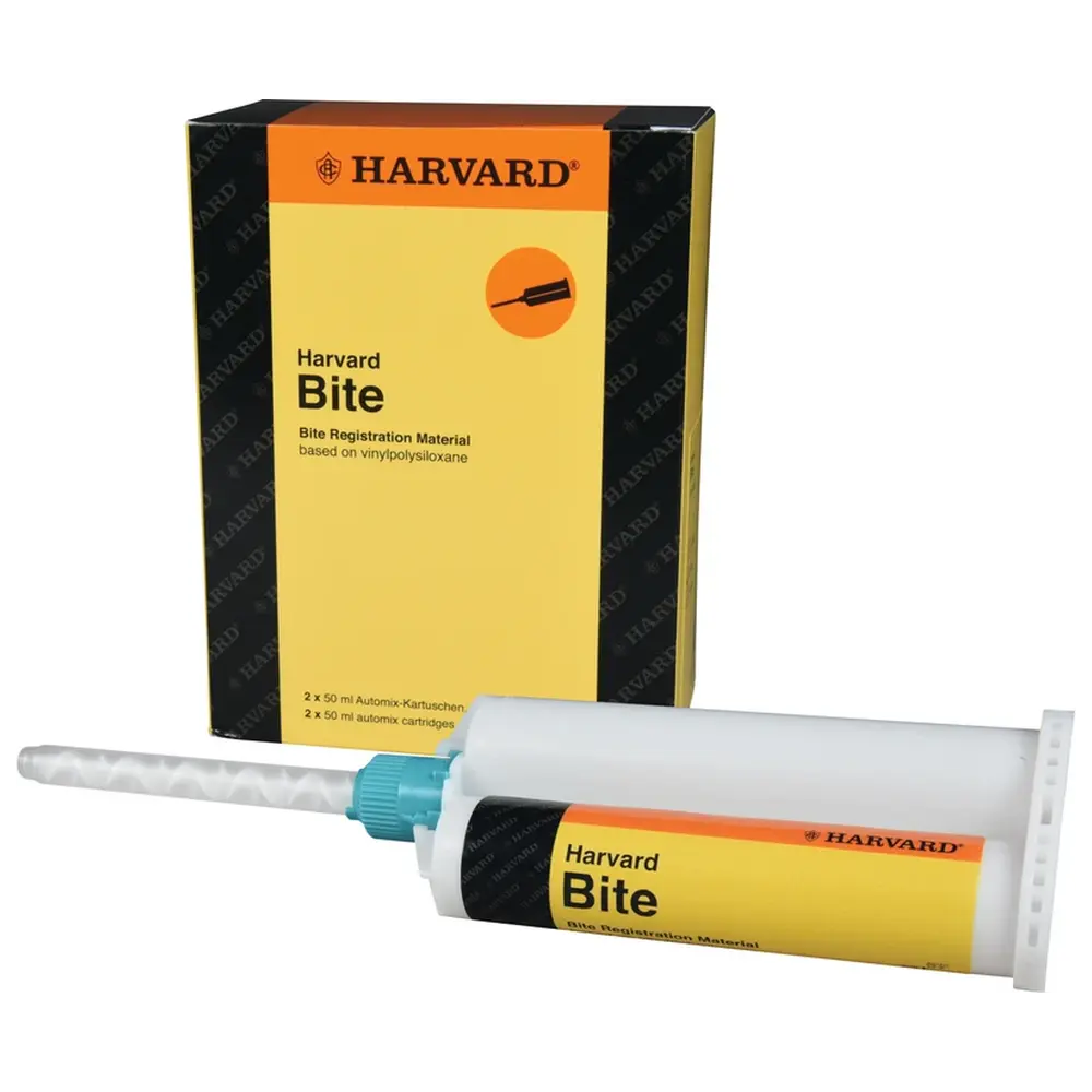 Harvard Dental International Harvard Bite - Packung 2 x 50 ml Doppelkartusche Vanille, 12 Mischkanülen gelb
