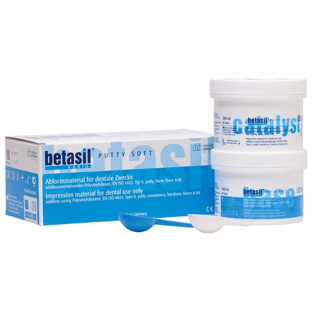 Müller-Omicron betasil® VARIO PUTTY SOFT - Packung 300 ml Base, 300 ml Katalysator soft Müller-Omicron betasil® VARIO PUTTY SOFT - Packung 300 ml Base, 300 ml Katalysator soft