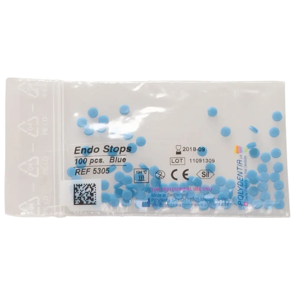 Polydentia SA Endo Stops - Packung 100 Endo-Stopper blau