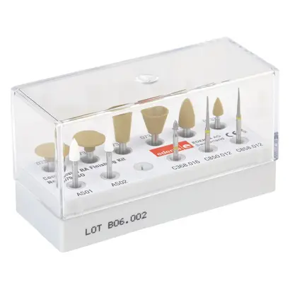 Edenta Composite Finishing - Kit 2 Arkansas FG Steine, 3 Schleifer gelber Ring FG, 6 Polierer RA