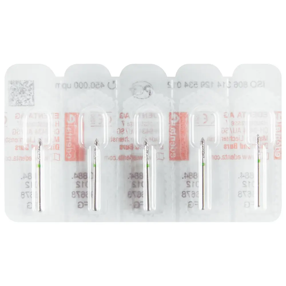 Edenta Diamanten 884 - Packung 5 Stück grün grob, FG, Figur 129 Zylinder Spitze, 6 mm, ISO 012