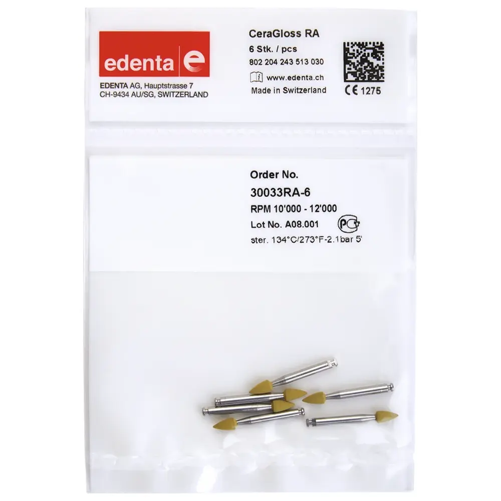 Edenta CeraGloss - Packung 6 Stück gelb, RA, Figur 243, 6 mm, ISO 030