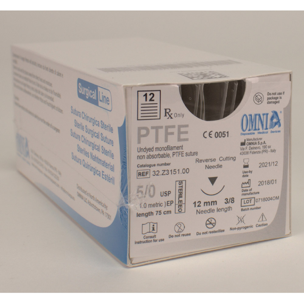 Omnia Nahtmaterial PTFE 5/0 HS 75cm 12St