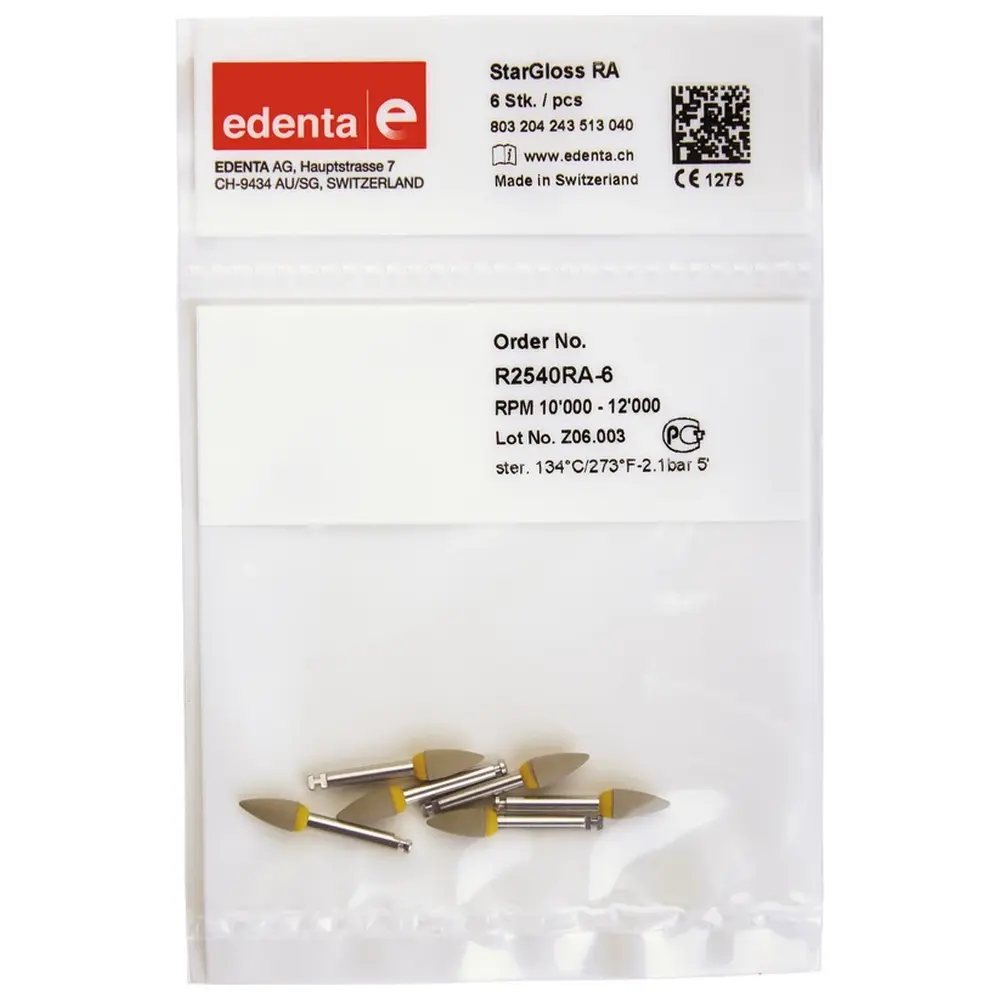 Edenta StarGloss - Packung 6 Stück grau, RA, Figur 243 Spitze, 10 mm, ISO 040