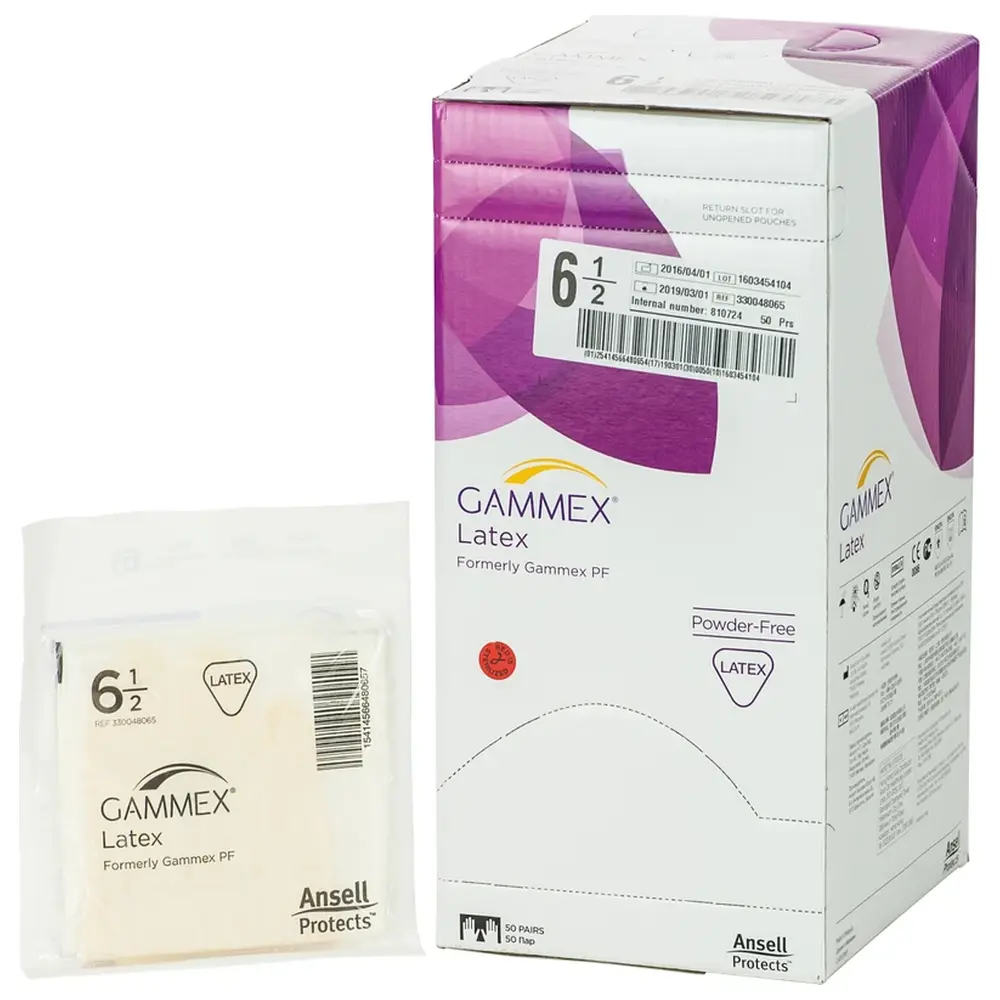 Ansell Gammex® Latex - Packung 50 Paar puderfrei, natur, Größe 6,5