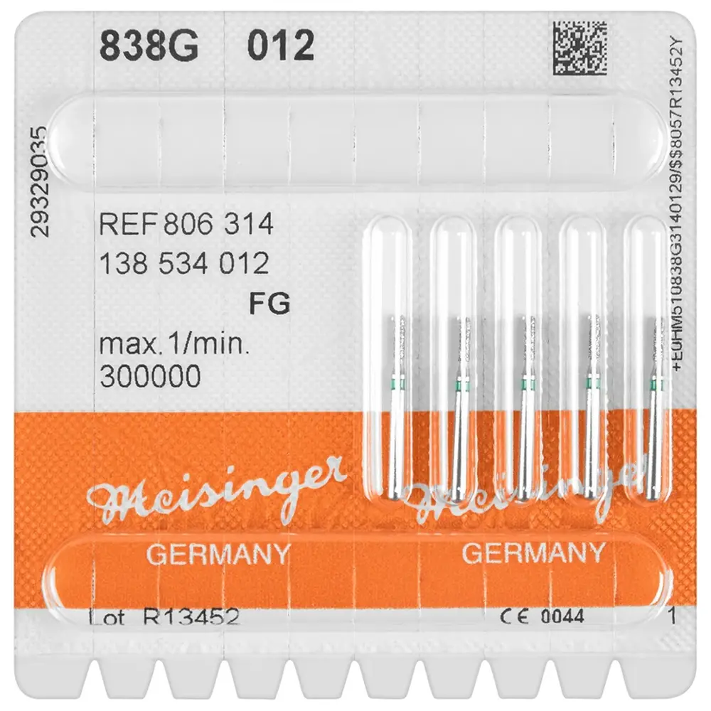 Hager & Meisinger Diamanten 838 - Packung 5 Stück grün grob, FG, Figur 138 Zylinder, 4 mm, ISO 012