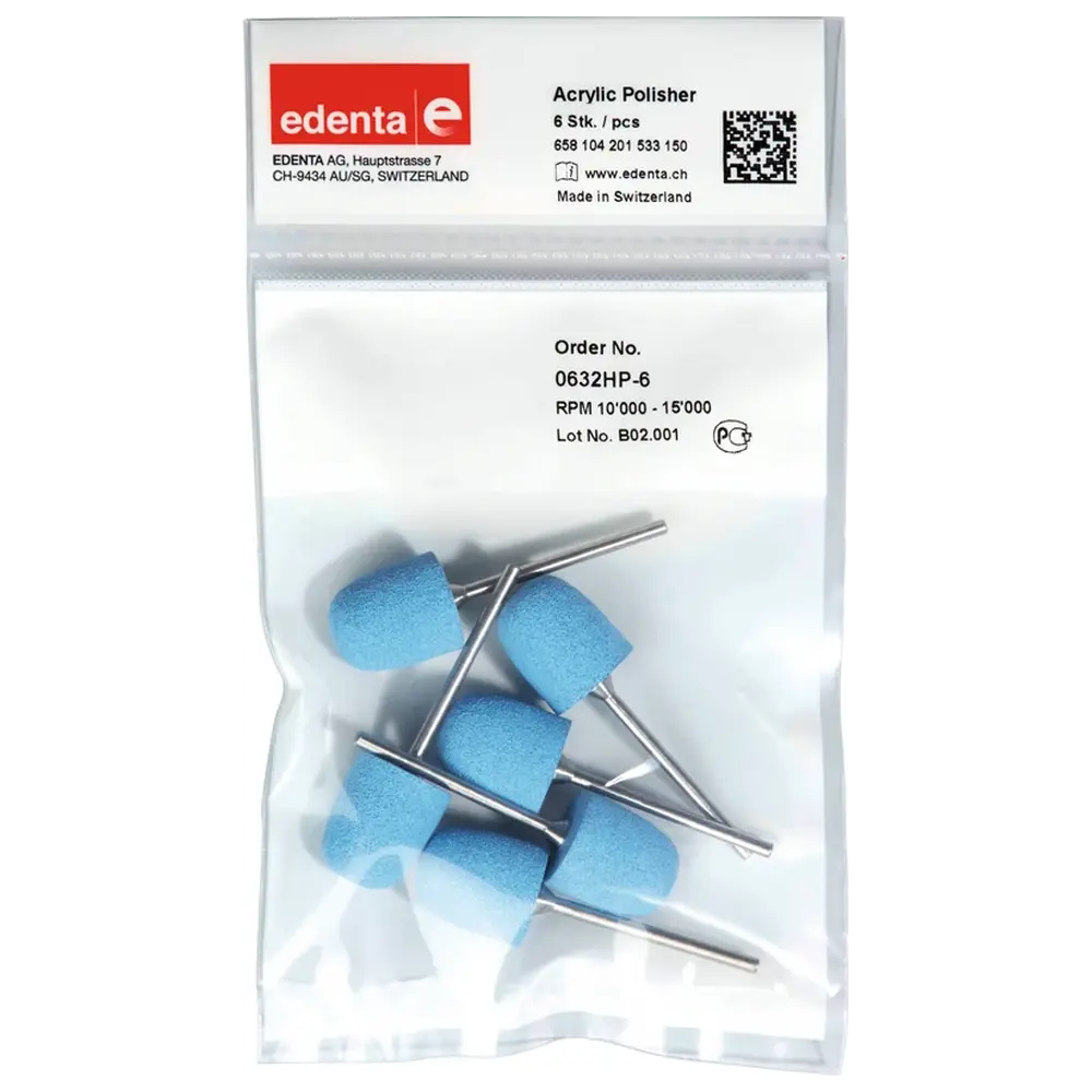 Edenta Acrylic Polisher - Packung 6 Stück blau HP, Figur 201, 18 mm, ISO 150