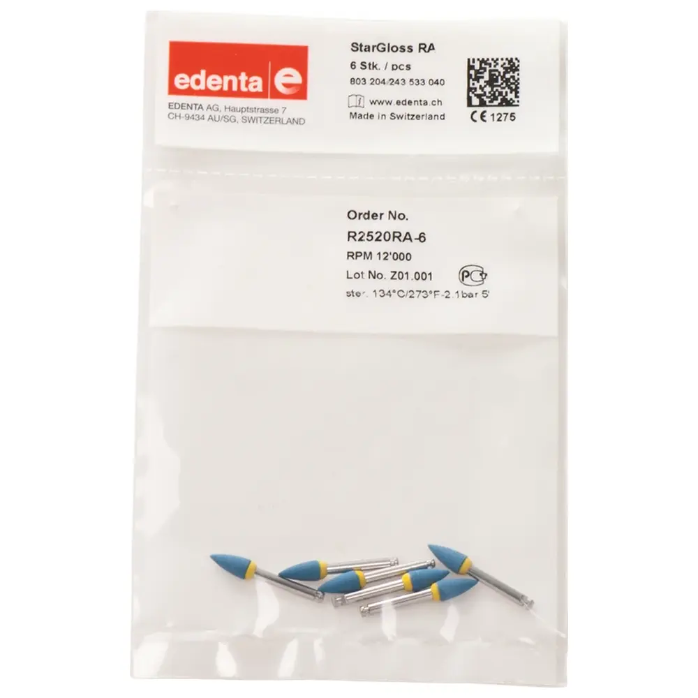 Edenta StarGloss - Packung 6 Stück blau, RA, Figur 243 Spitze, 10 mm, ISO 040