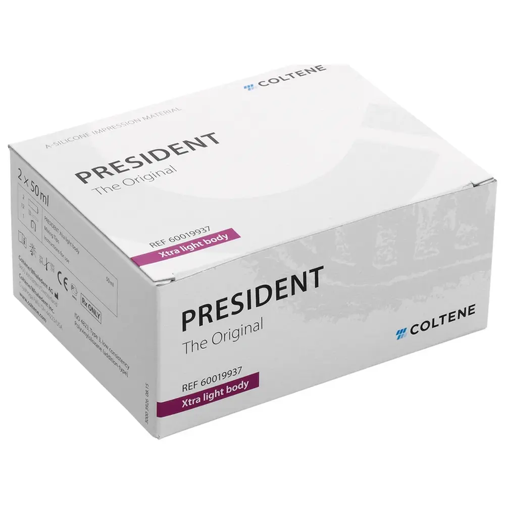 COLTENE PRESIDENT The Original - Packung 2 x 50 ml Doppelkartusche Xtra light body, 12 Universal Mixing Tips