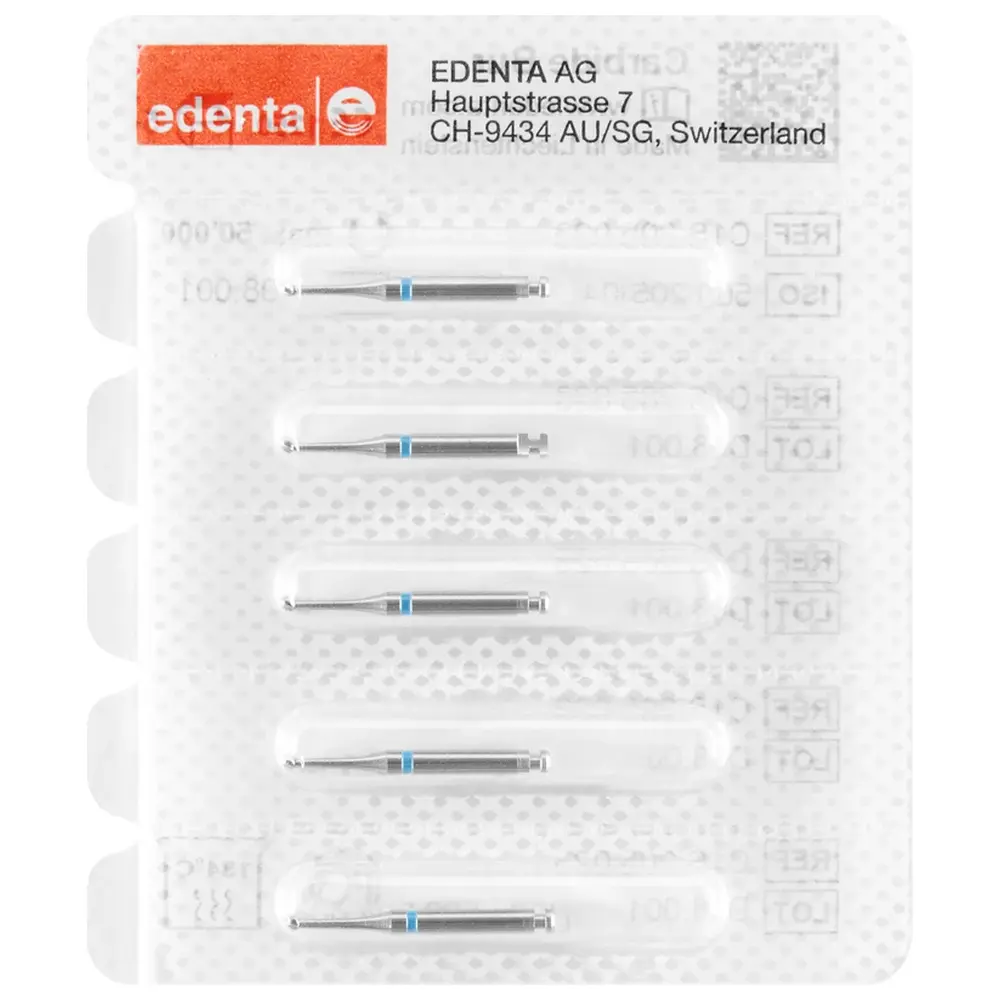 Edenta HM-Bohrer C1SXN - Packung 5 Stück Kreuzverzahnung blau, RA, Figur 004 ISO 014