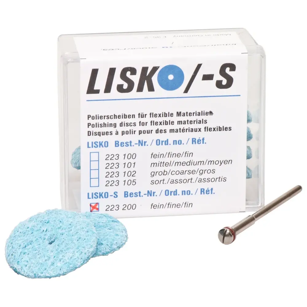 44922_LiskoS__Packung_10_Stueck_unmontiert_tuerkis_4_Stuetzscheiben_1_Mandrell ERKODENT Lisko-S - Packung 10 Stück unmontiert, türkis, 4 Stützscheiben, 1 Mandrell