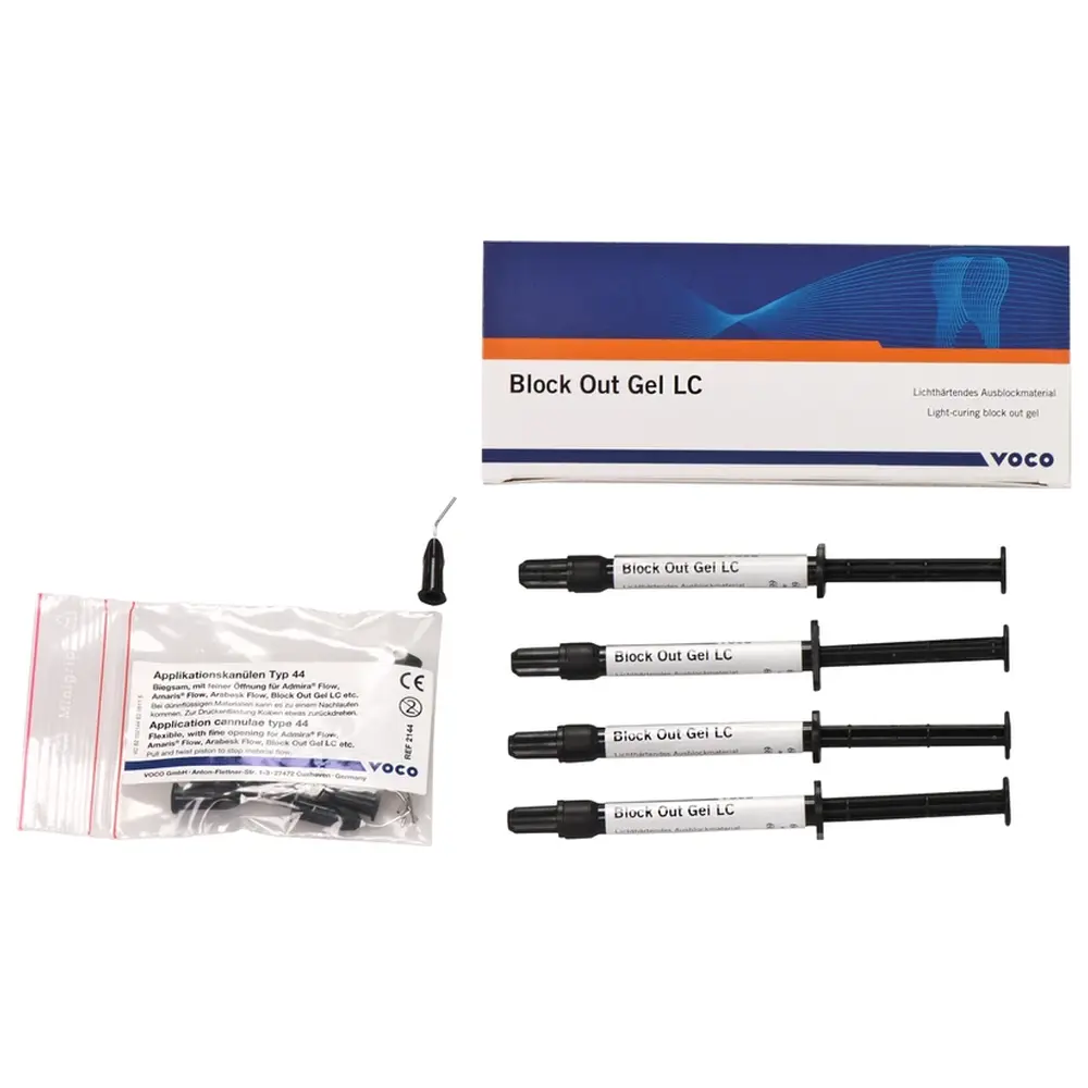 VOCO Block Out Gel LC - Packung 4 x 1,2 ml Spritze , Applikationskanülen Typ 44