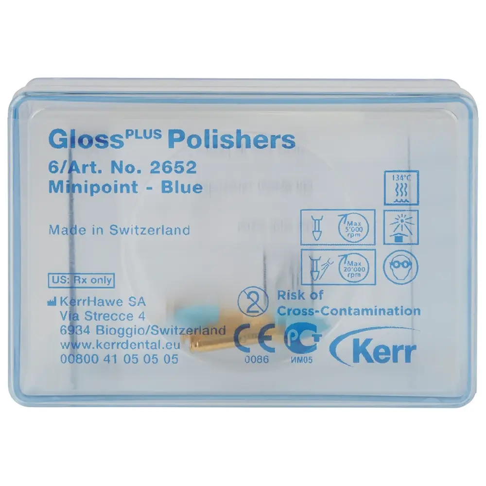 Kerr HiLusterPLUS™ - Packung 6 Stück blau, RA, Figur Minipoint, 7,7 mm, Ø 3,5 mm