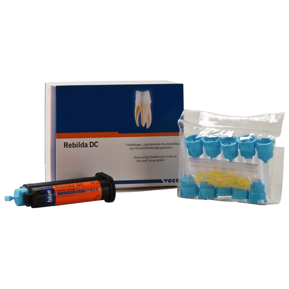 VOCO Rebilda® DC - Packung 50 g Kartusche blau, Mischkanülen Typ 12, Applikationsaufsätze Typ 3